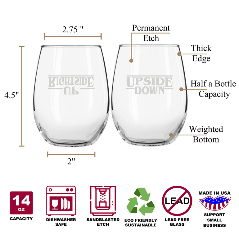 Upside Down & Rightside Up Fandom Stemless Couples WineGlass Set of 2 [Things Are About To Get Strange!]