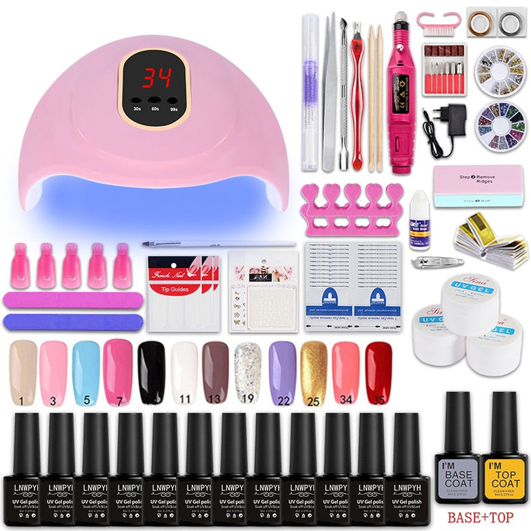 LNWPYH Nail Set UV LED Lamp Dryer With 18/12 pcs Nail Gel Polish Kit Soak Off Manicure Tools Set electric Nail drill Nail Tools