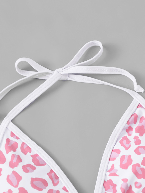 Pink Leopard - Self Tie Top With Tanga Bikini