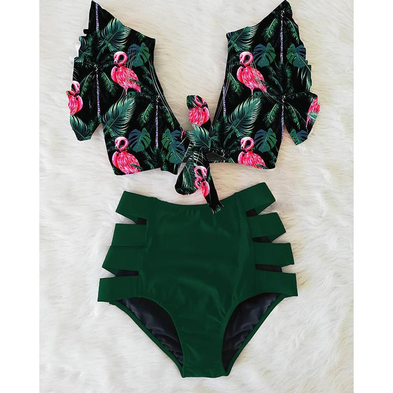 Double Shoulder Ruffle Bikini Set