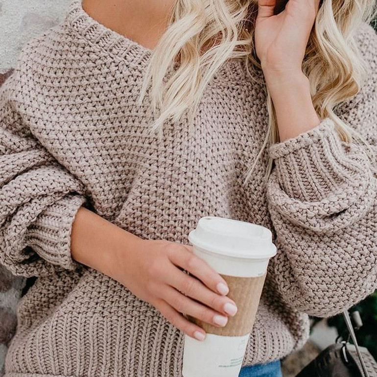 Women's Loose Knit V-Neck Sweater