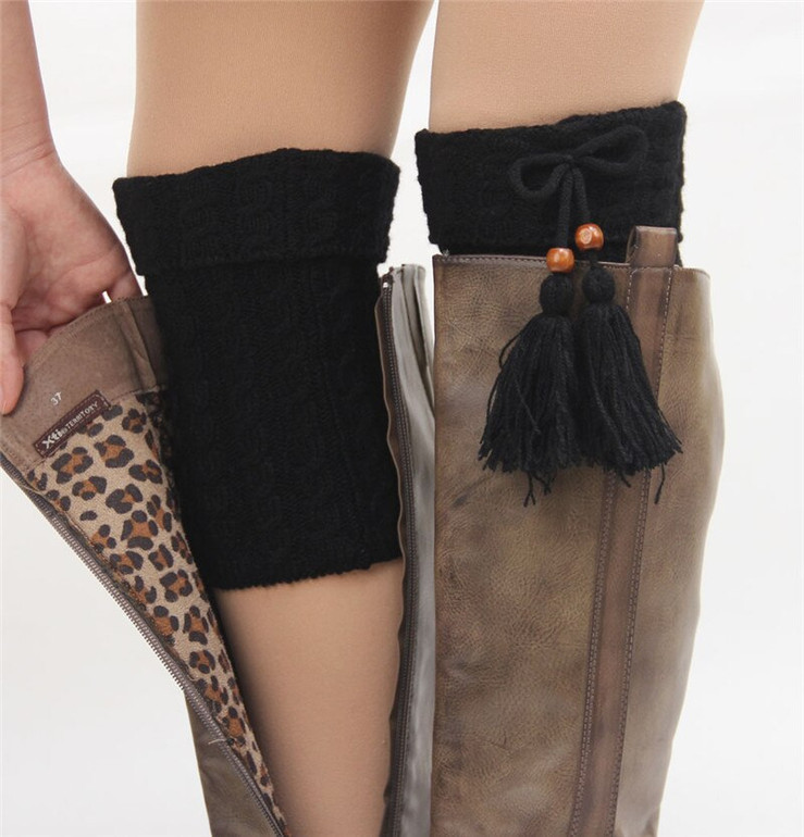 Fashion Winter Tassel Leg Warmers for Women Knit Boot Socks