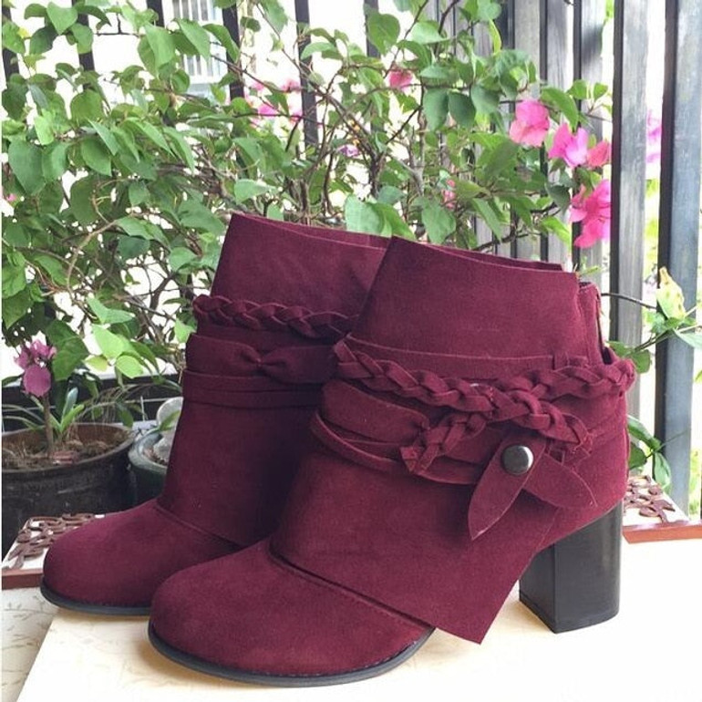 Gladiator Round Toe Vintage PU Leather Women's Ankle Boots