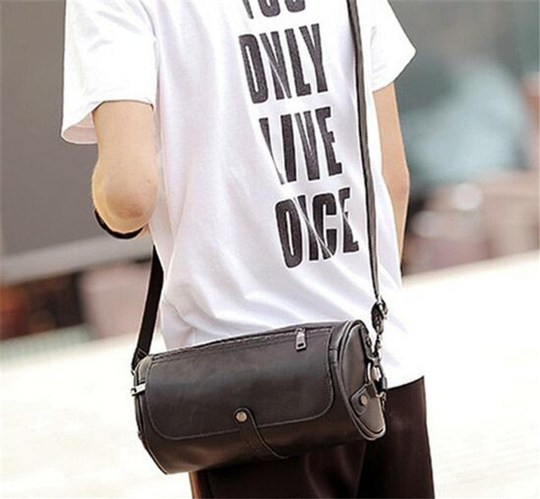 2020 Hot Sale New Fashion Men's Leathe Bags Small Shoulder Bag Cylindrical Shape Men Messenger Bag Crossbody Leisure Bag
