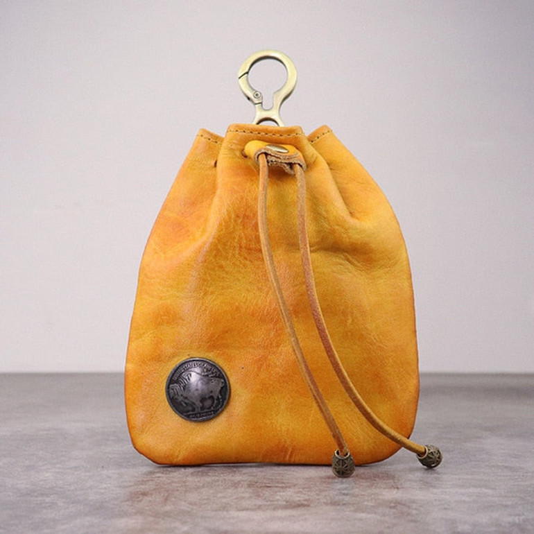 Vintage 100% Genuine Leather Coin Purse Men Women Small Mini Wallet Amekaji Wallets Change Purse DrawString New Key Holder Pouch