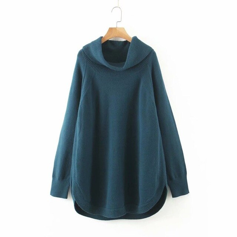 Women Sexy Slash Neck Knitted Sweater Autumn Winter Turtleneck Warm Pullovers Female Fashion Long Sweaters