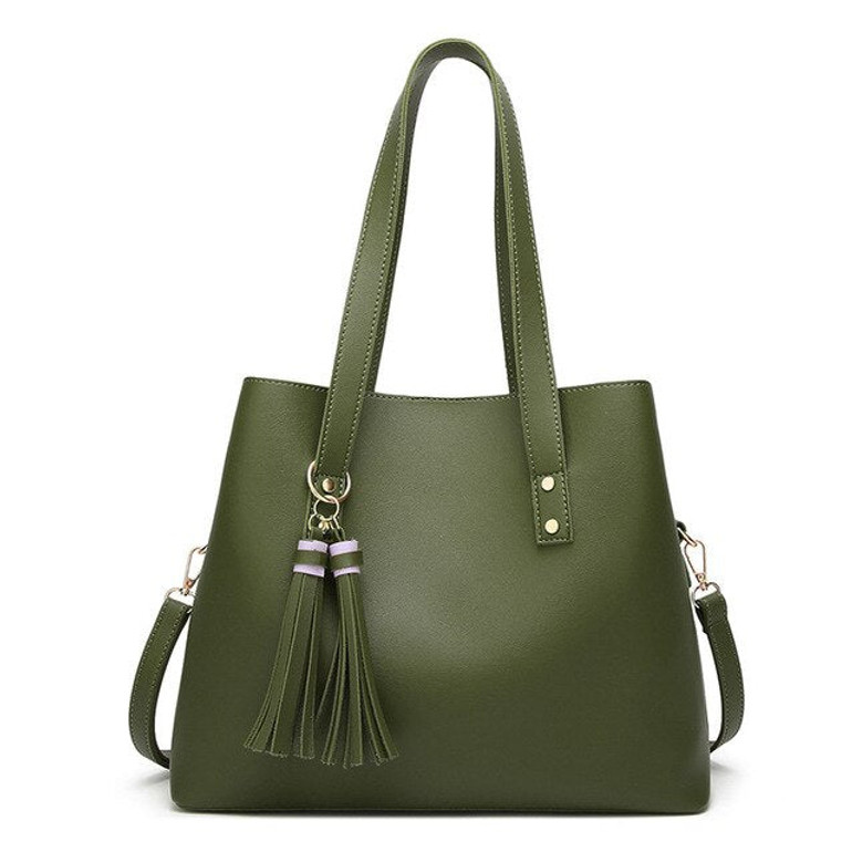 FUNMARDI Tassel Designer Large Ladies Handbags PU Leather Women Bag Simple Female Shoulder Bags Crossbody Fashion Tote WLHB2028