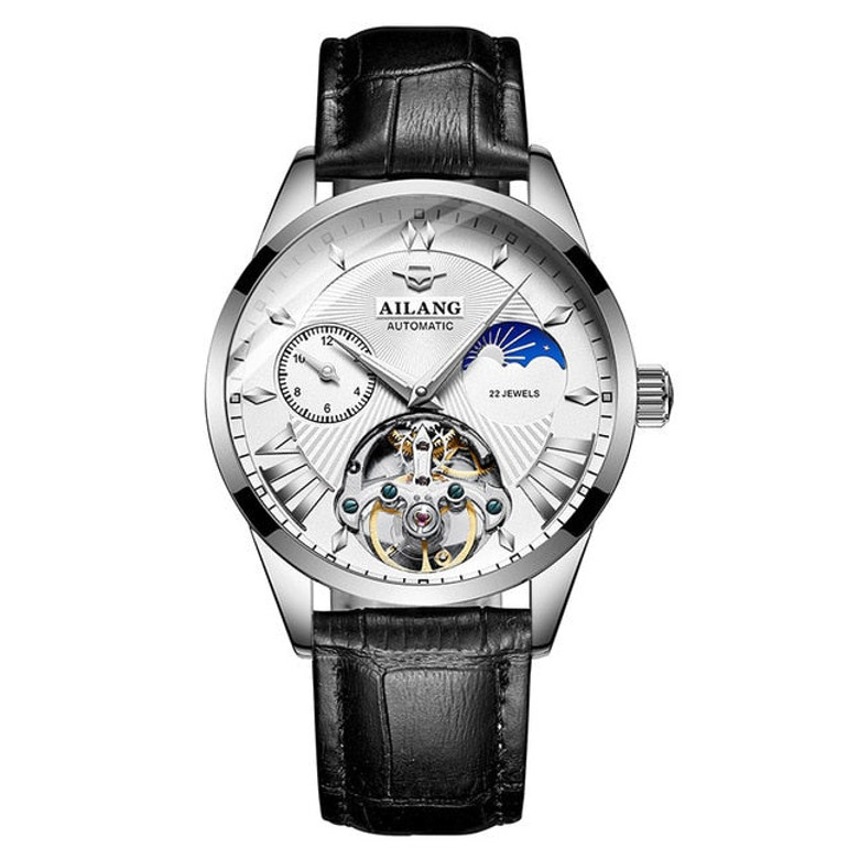 AILANG Quality Tourbillon Men's Watch Men Moon Phase Automatic Swiss Diesel Watches Mechanical Transparent Steampunk Clock