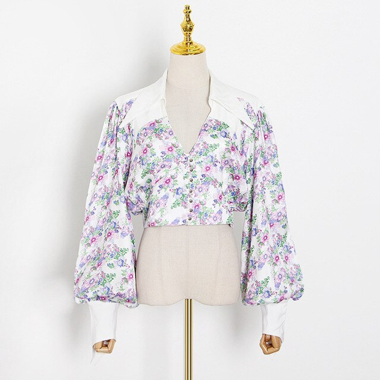 TWOTWINSTYLE Patchwork Print Shirt For Women Short Top Lantern Sleeve Elegant Shirt Female Shirts 2020 Summer Fashion Clothes TWOTWINSTYLE Patchwork Print Shirt For Women Short Top Lantern Sleeve Elegant Shirt Female Shirts 2020 Summer Fashion Clothes