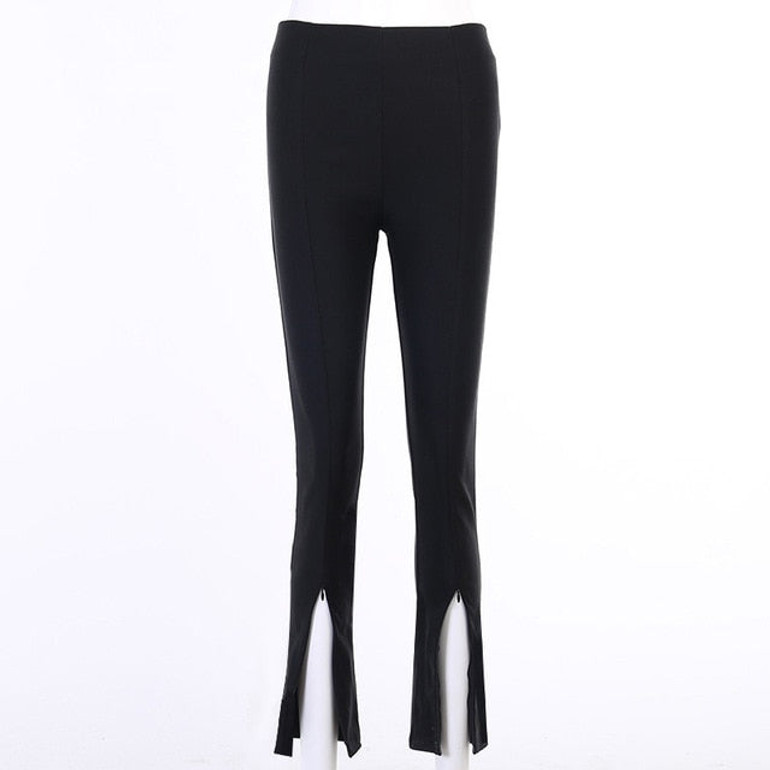 InstaHot Elegant Women Pant High Waist Black Split Slim Autumn Office Lady Casual Trouser 2020 Fashion Flare Slit Pant Black