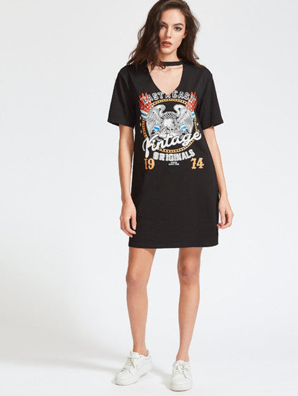 East original retro choker distressed tshirt dress