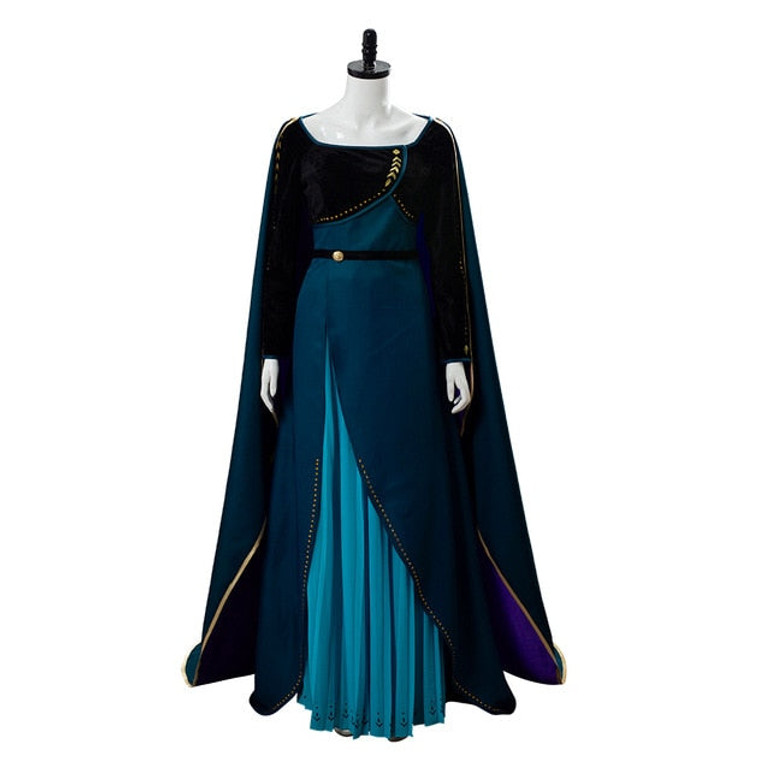 Snow Queen 2 Anna Coronation Dress Cosplay Costume Long Gown Cape Adult Women Female Girls Halloween Carnival Party
