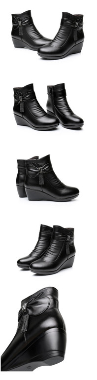Women Boots wedge women Genuine Leather Warm Plush