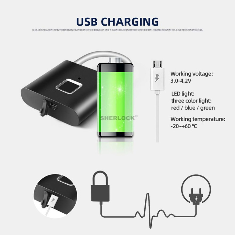 USB Rechargeable Fingerprint Padlock