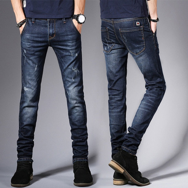 Fashion Men's Jeans Pants Stretch Dark Blue Skinny Jeans For Men Casual Slim Fit Denim Pants Korean Style Male Trousers Jeans