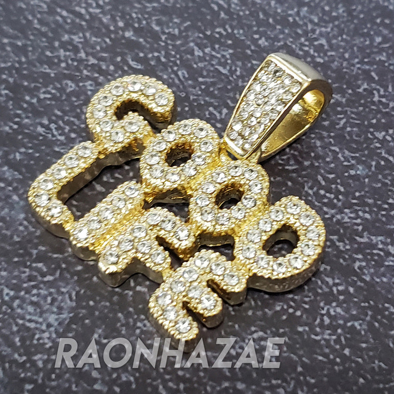 MENS ICED GOLD BUBBLE GOOD LIFE PENDANT 4mm ROPE / FRANCO CHAIN NECKLACE