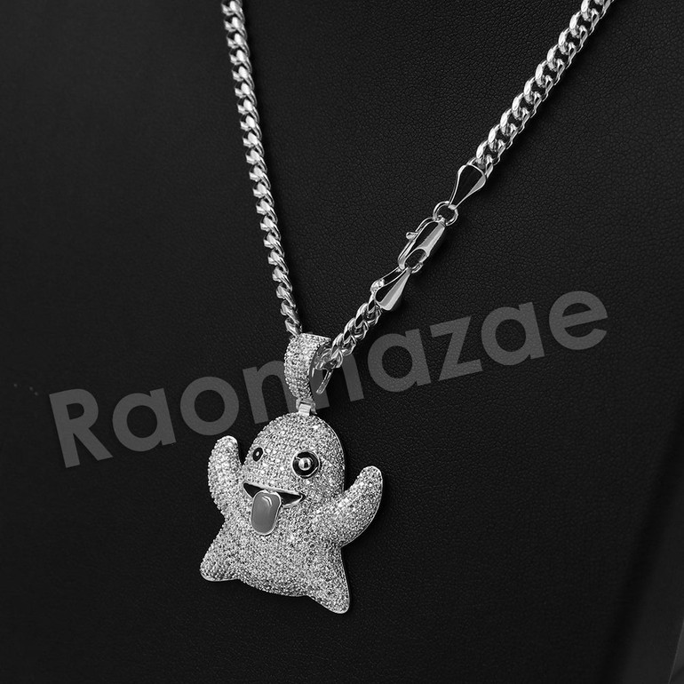 14K PT Gold SNAPCHAT GHOST Pendant W/5mm 24" 30" Cuban Chain 14K PT Gold SNAPCHAT GHOST Pendant W/5mm 24" 30" Cuban Chain
