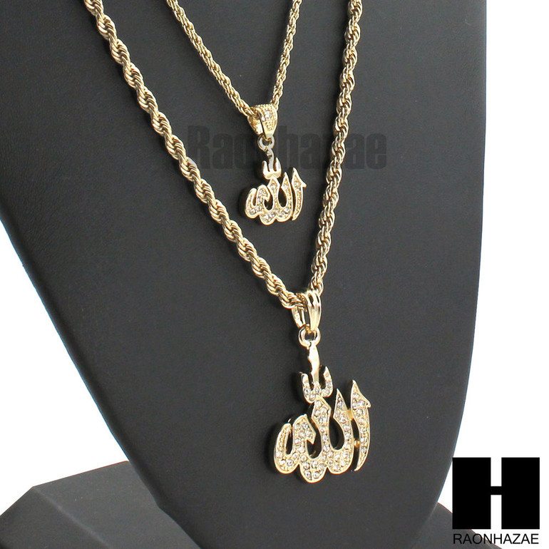 MENS MUSLIM ALLAH MUHAMMAD PENDANT W/ 22" 26" ROPE CHAIN NECKLACE SET26