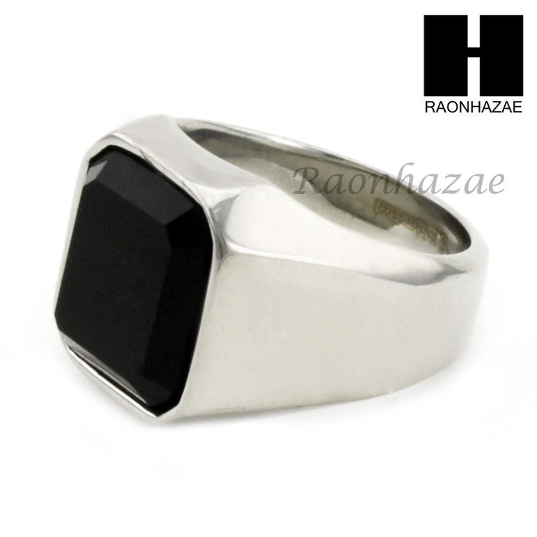 MEN STAINLESS STEEL HIP HOP SILVER TONE BLACK ONYX RING 8-12 SR031CL
