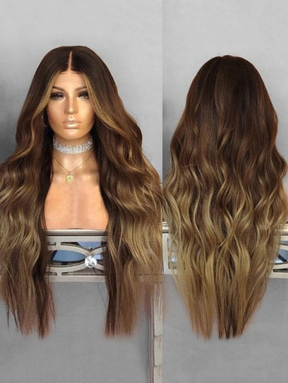 Foxwigs Lace Front Wigs Wavy Center Part Long Ombre Hair Wig/Free Shipping