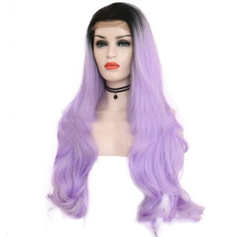 Women's Fashion Front lace Wig Black Pueple Synthetic Hair Long Wigs Curly Wig/Free Shipping