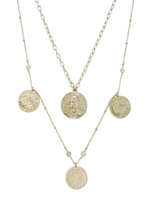 Elite Coin & Crystal Layered Gold Plated Necklace