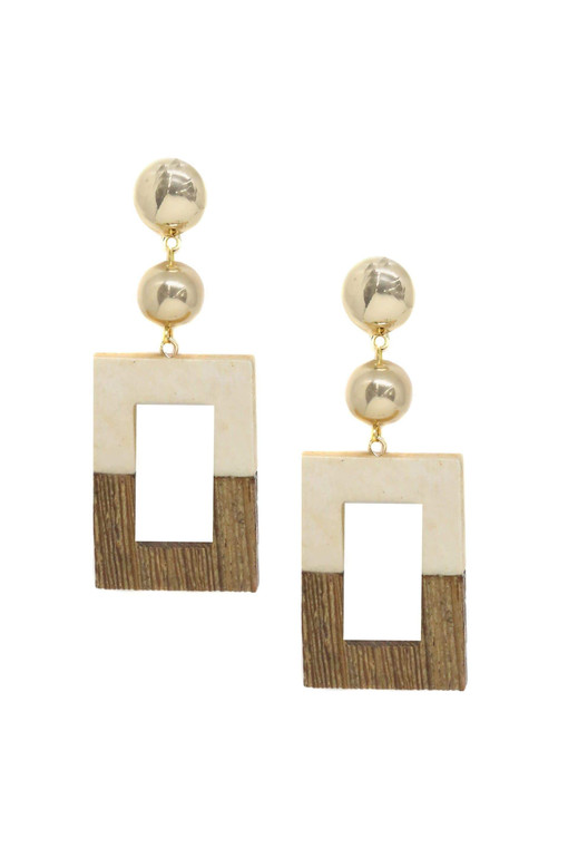 Wooden Color-Block Drop Earring
