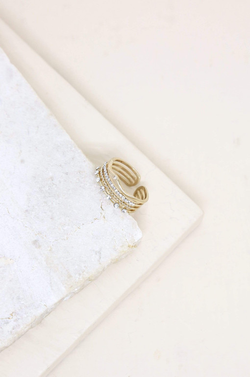 Crystal & Gold Pre-Stacked Ring