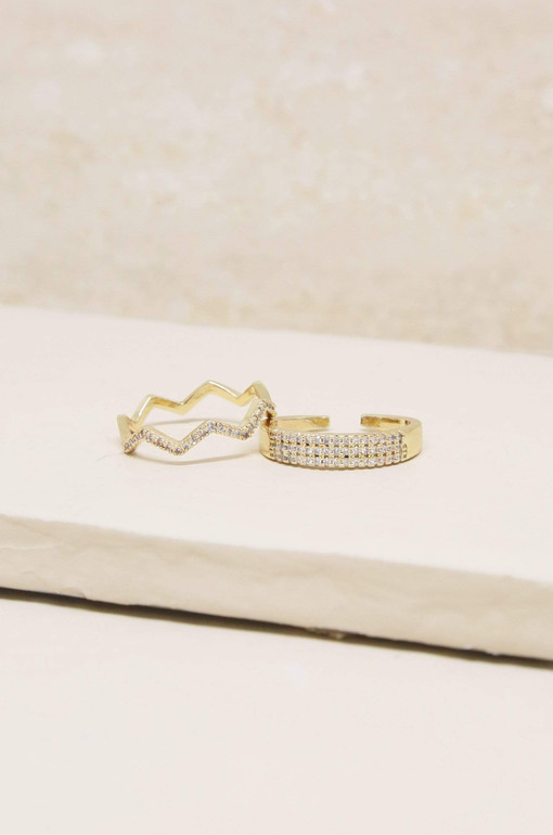 Pave Zig Zag Ring Set of 2 in Gold