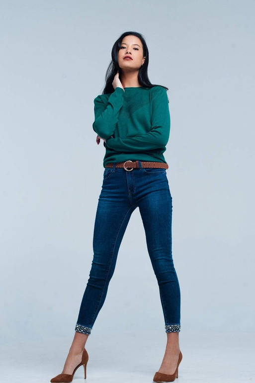 Green Woolen Sweater With Textured Detail