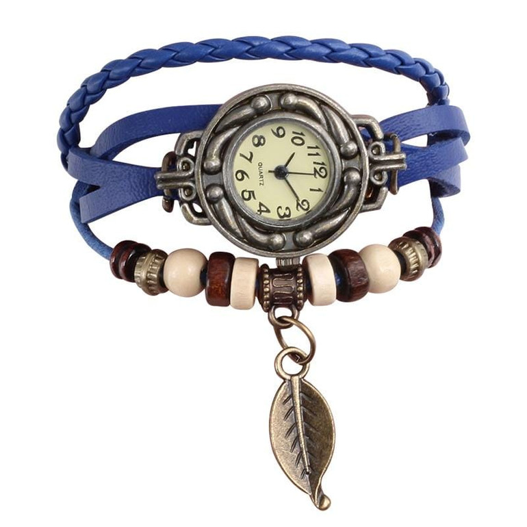 Playful Leaf Leather Bracelet Watch