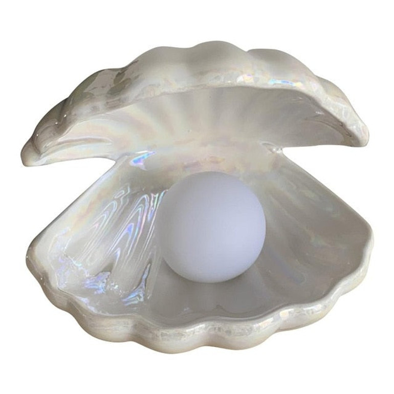 Ceramic Shell Pearl Night Light Mermaid Fairy Bedroom Bedside Lamp Storage Home Decor Gift