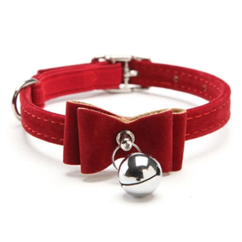 Safety Elastic  Bowtie with bell small dog cat collar safe soft velvet 6 colors pet Products dog collar pet supplier