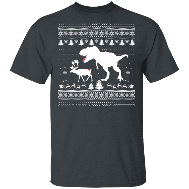 T-Rex Attack Moose Ugly Sweater Dino Christmas Shirts