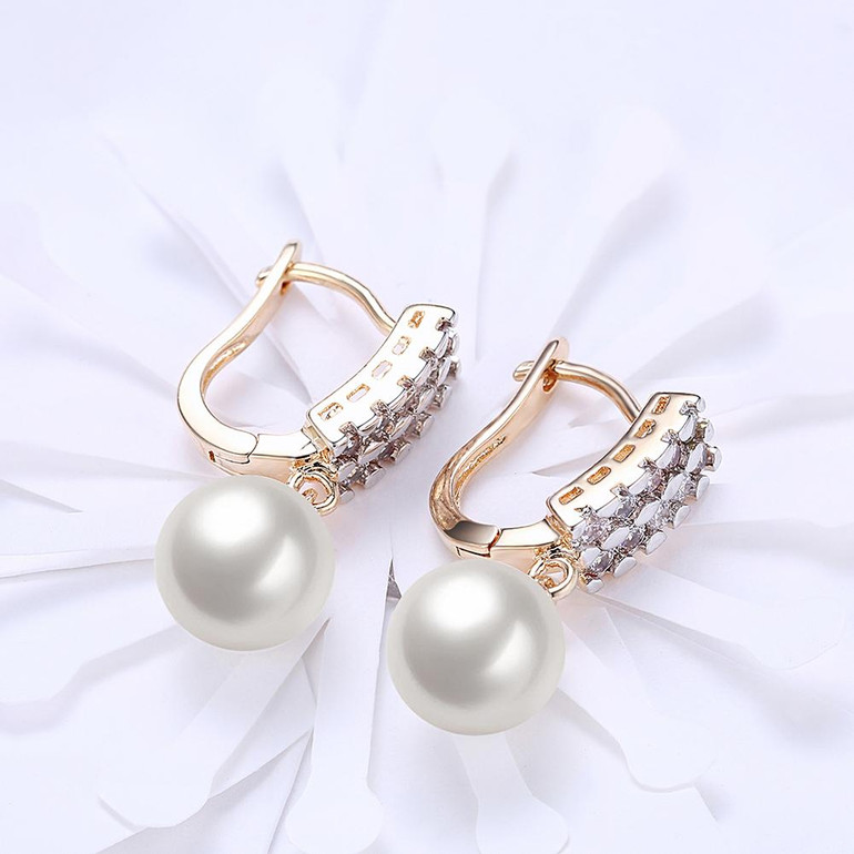 Double Row Freshwater Pearl Drop Huggie Earring in 18K Gold Plated