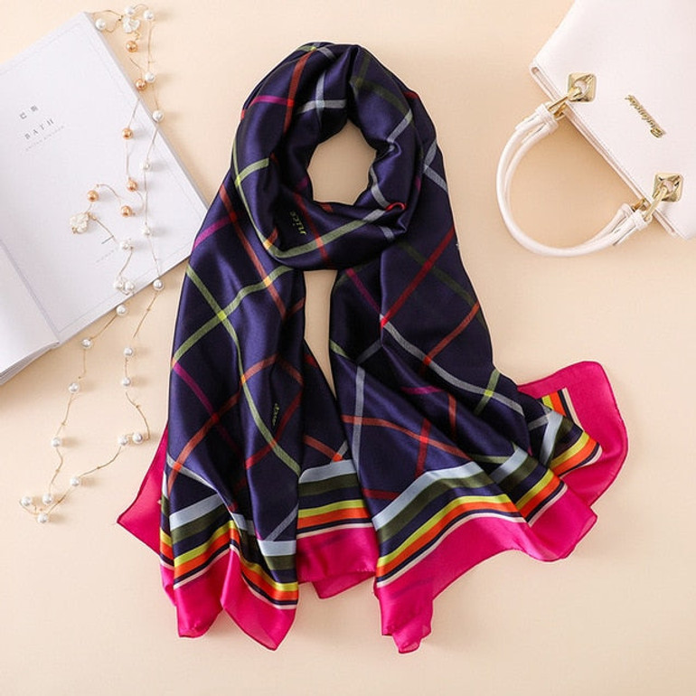Checked Multi-Color Pattern Paris Series Premium Quality Luxury Silk Scarf