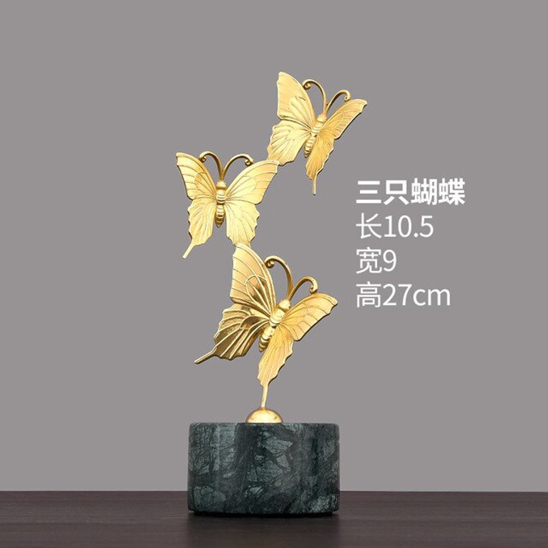 Modern Home Statues Sculpture Decoration Accessories Stacked Copper Butterflies Ornaments Decoration With Marble Base Home  Gift