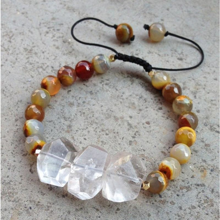 Clear Quartz & Agate Mala Beads Bracelet