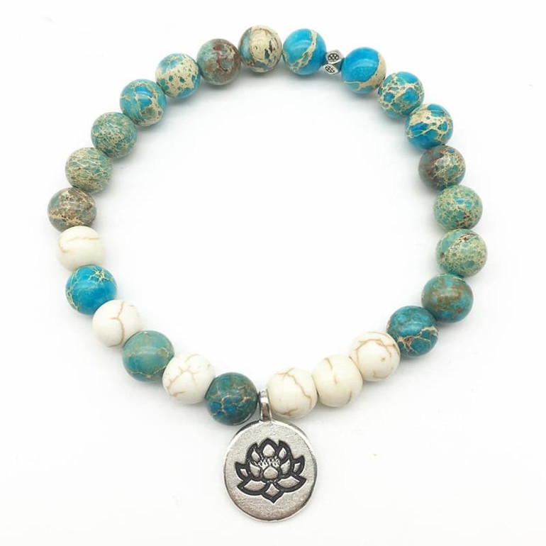 Turquoise and Howlite Mala Bead Bracelet Turquoise and Howlite Mala Bead Bracelet