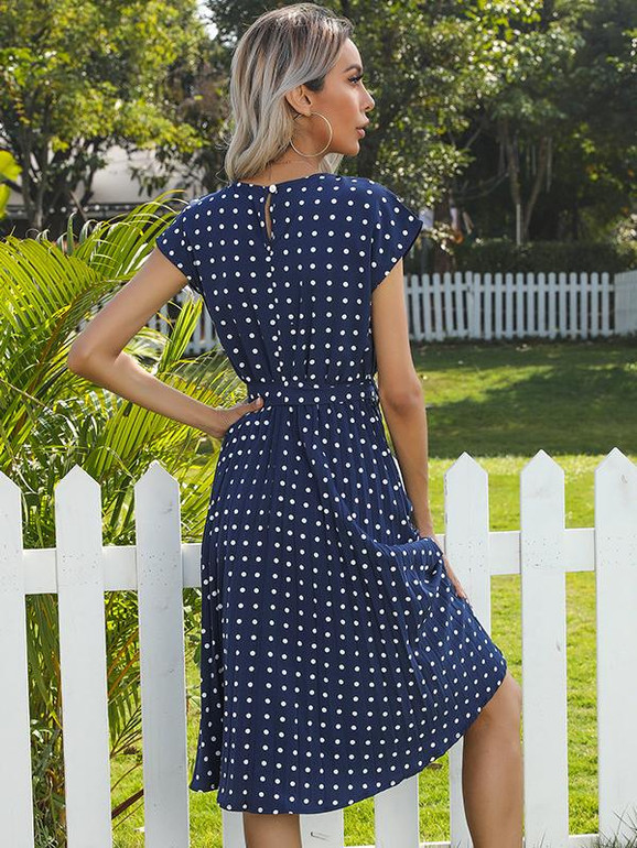 Women's Polka Dot Short Sleeve Midi Dress