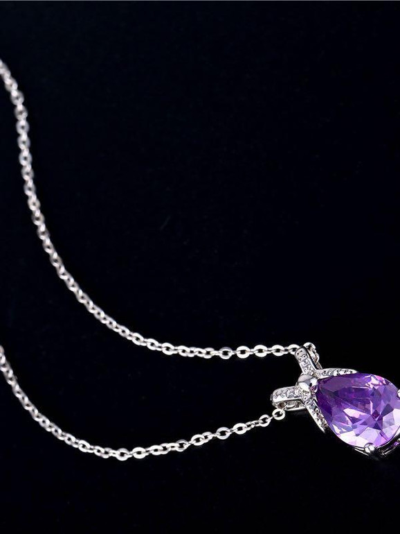Amethyst Teardrop Pendant with Diamond