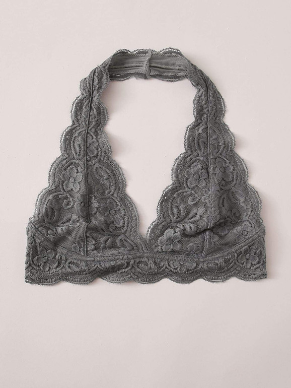 Plunging Floral Lace Halter Bralette