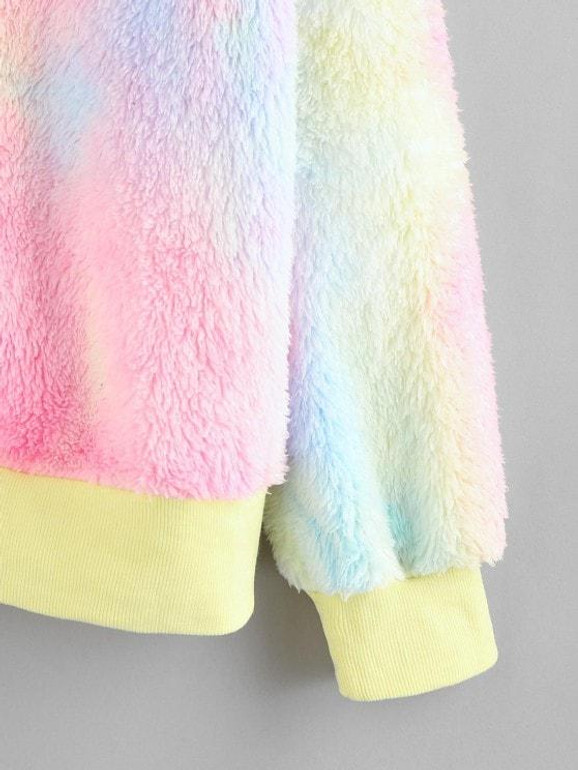 Tie Dye Plush Drop Shoulder Jacket