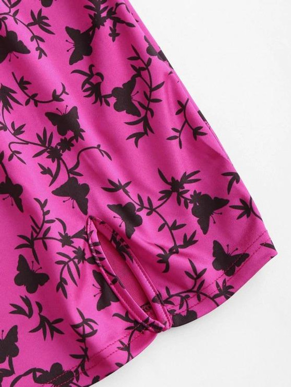 Slit Butterfly Print Mini Bodycon Dress