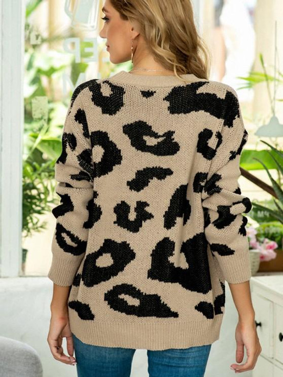 Leopard Drop Shoulder Loose Jumper Sweater