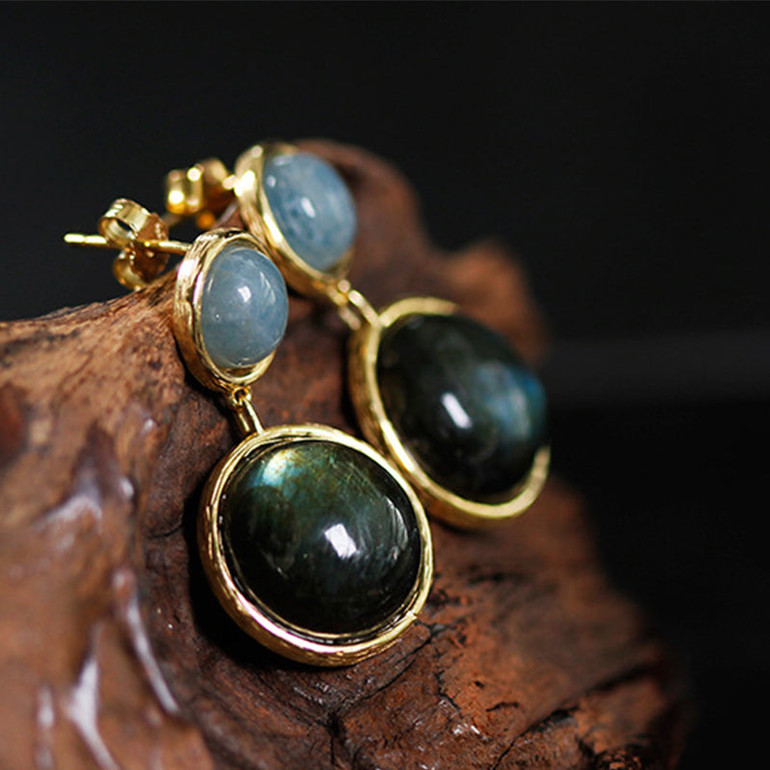 Sterling Silver Labradorite and Mysterious Moonlight Stone Earrings Sterling Silver Labradorite and Mysterious Moonlight Stone Earrings
