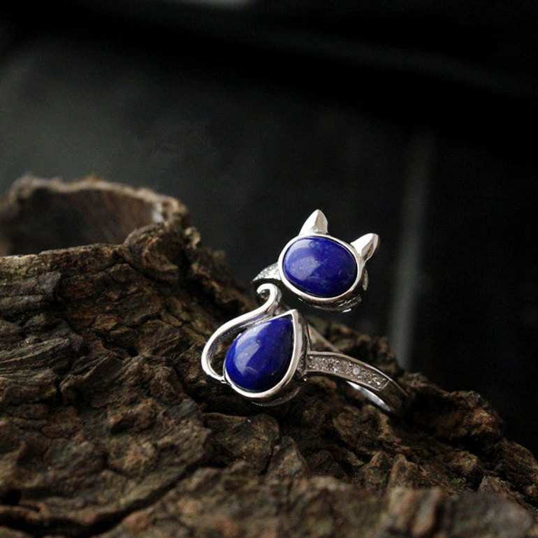 Handmade Lapis Lazuli Silver Cat Ring Handmade Lapis Lazuli Silver Cat Ring