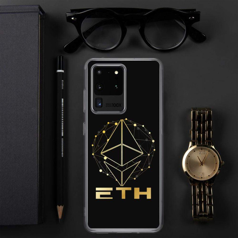 Gold on black ETH Ethereum Samsung Case
