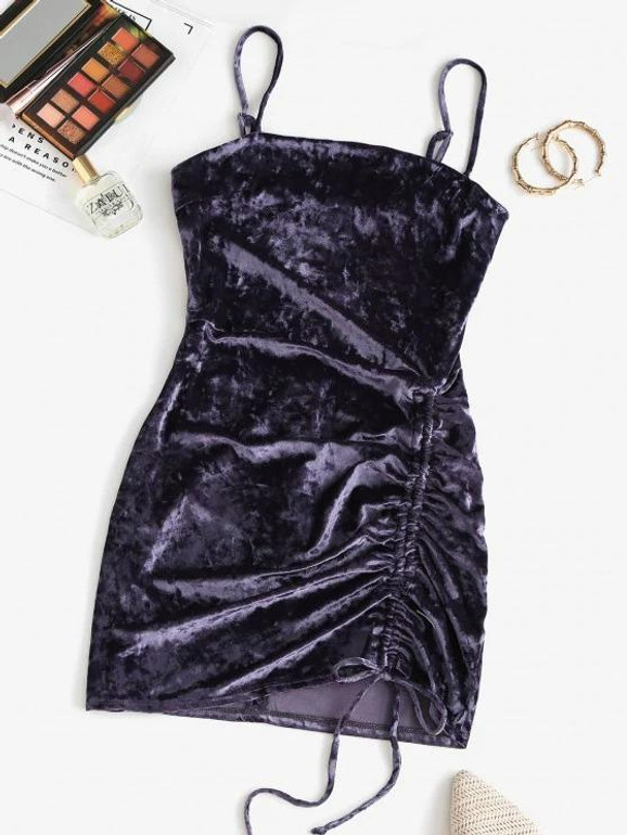 Cami Crushed Velvet Cinched Mini Dress
