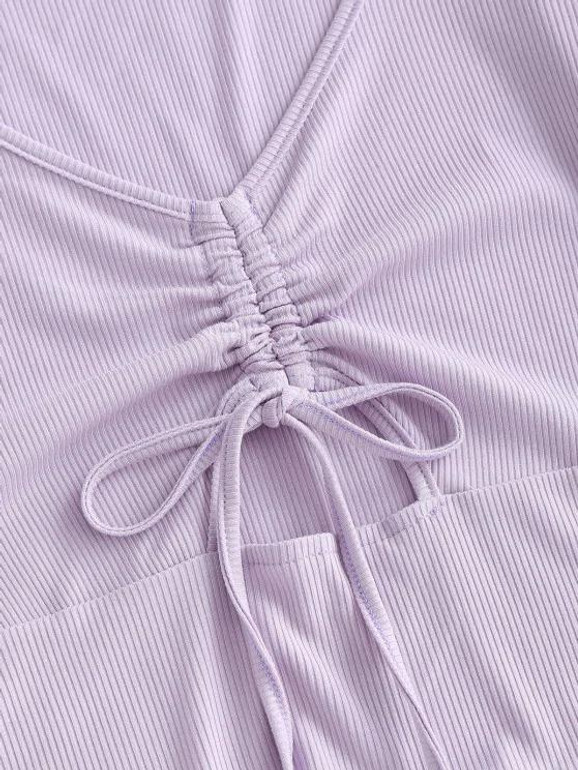 Cut Out Ribbed Cinched Front Tee